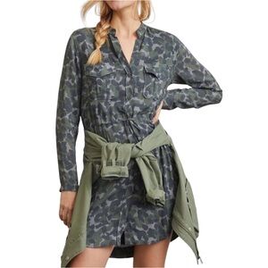 Anthropologie | Camo Print Long Sleeve Mini Shirt Dress Small